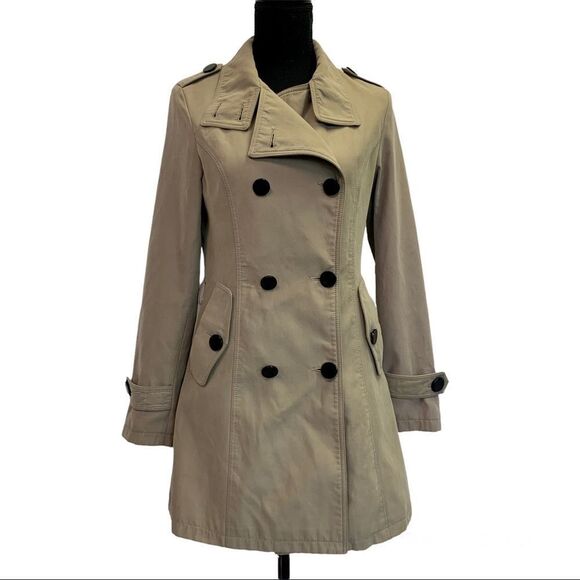Tan brown beige short trenchcoat size medium - Picture 4 of 11